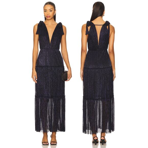 Sabina Musayev Helena Maxi Dress Tiered Formal Gala Prom Party Metallic Hoco XS - Picture 1 of 11